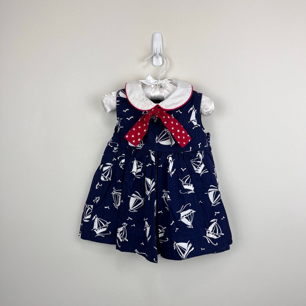 Vintage Alexis Navy Blue Sailboat Boat Dress 12 Months USA